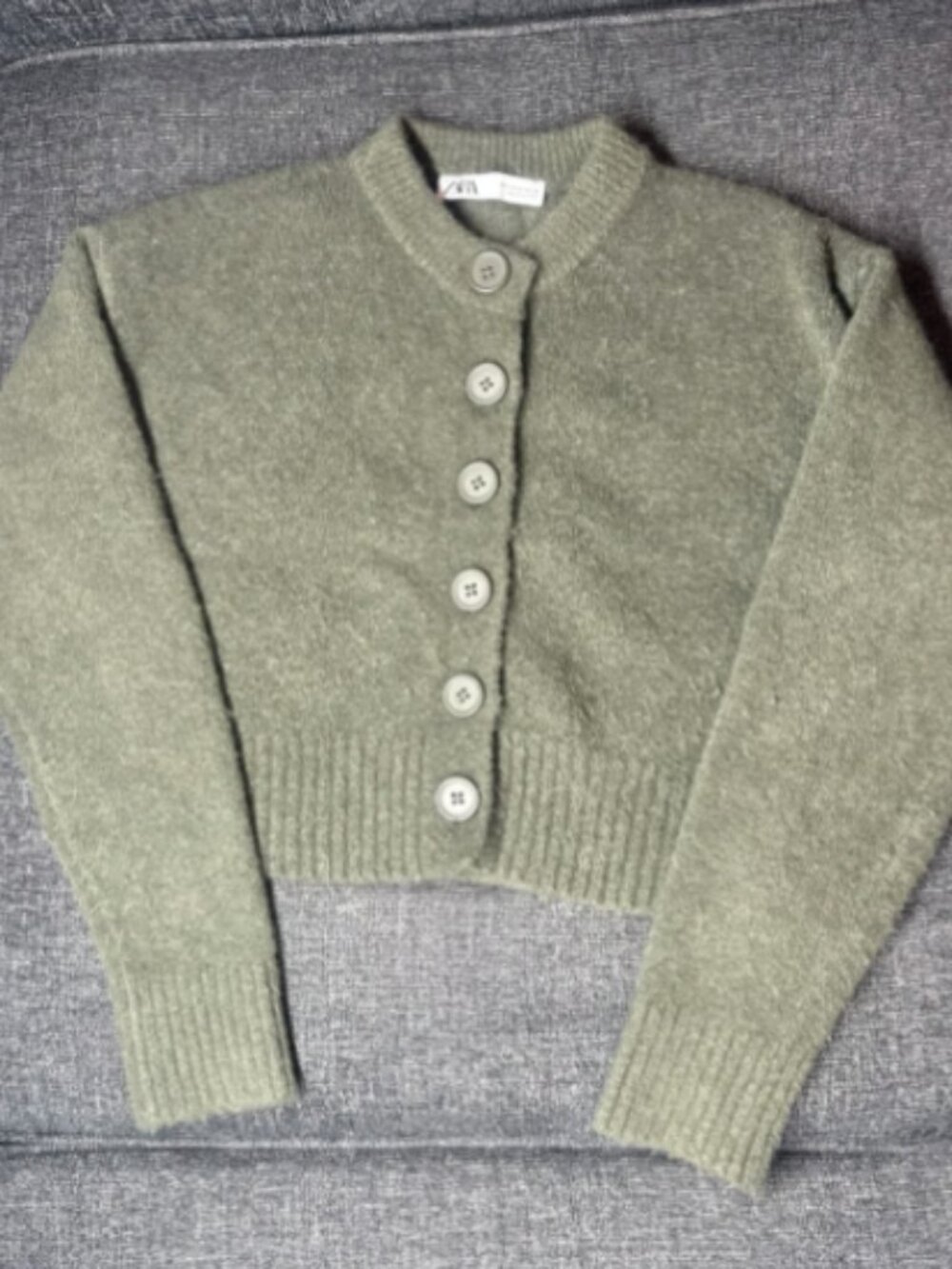ZARA women’s button down green cropped cardigan sweater, size S